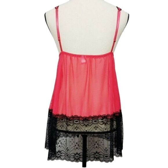 Sheer Red with Black Lace Nightie NWOT - Picture 5 of 9